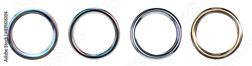 Metal chrome hoops lit up with coloured lights with strong reflections isolated on transparent background. 3D render. photo