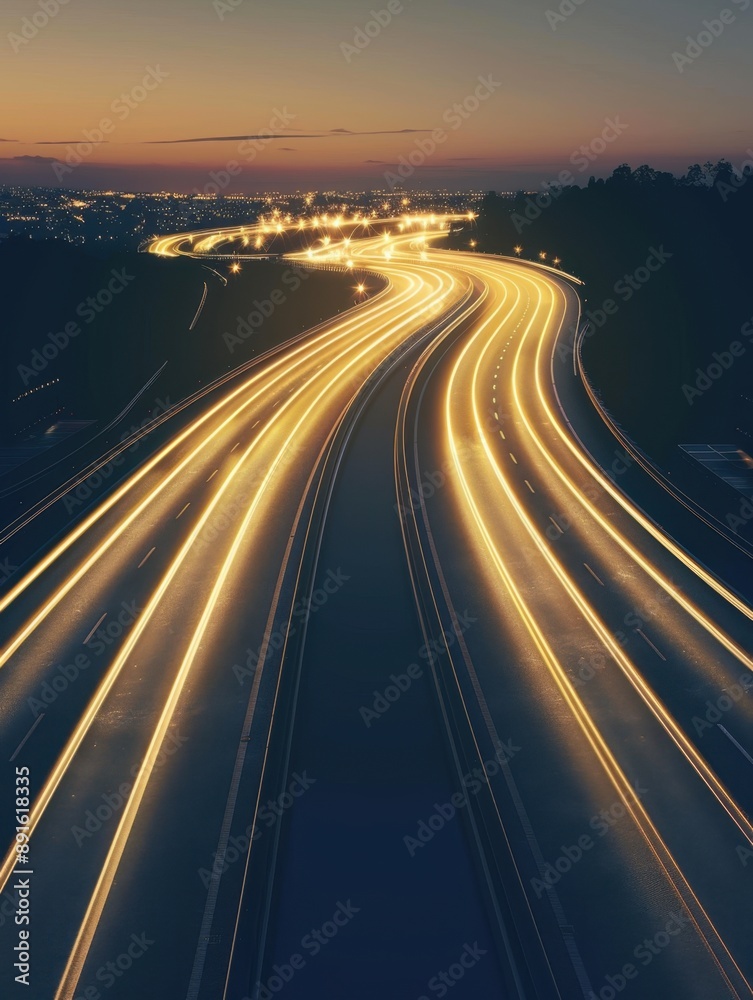 Obraz premium Illuminated Highway at Night