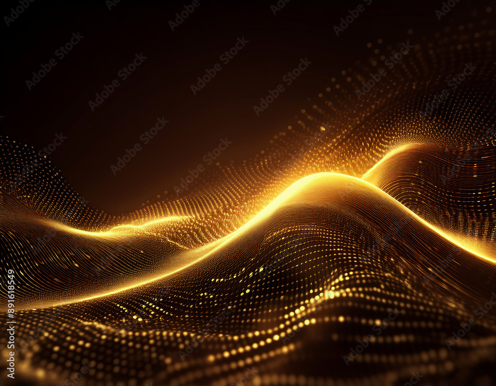 digital gold particles forming wave shining dots