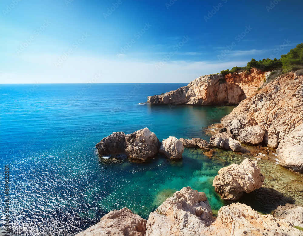 Fototapeta premium rocky seaside mediterranean coast good weather
