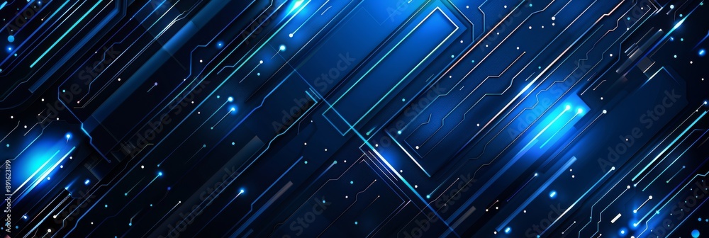 Abstract futuristic blue geometric lines with glowing lights on a dark background, modern tech design. Abstract futuristic blue geometric lines with glowing lights on a dark background, modern tech design.