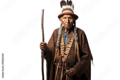 Choctaw tribe elder in traditional clothing, isolated on white background photo