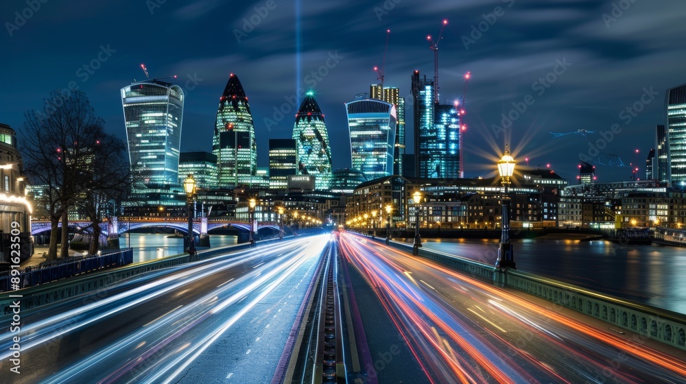 city at night with tall buildings on a road with cars with sweeping effect city at night with tall buildings on a road with cars with sweeping effect