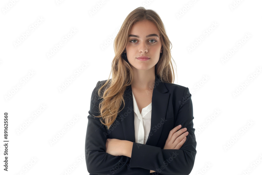 Businesswoman standing with arms crossed, confident expression, isolated on white background Businesswoman standing with arms crossed, confident expression, isolated on white background