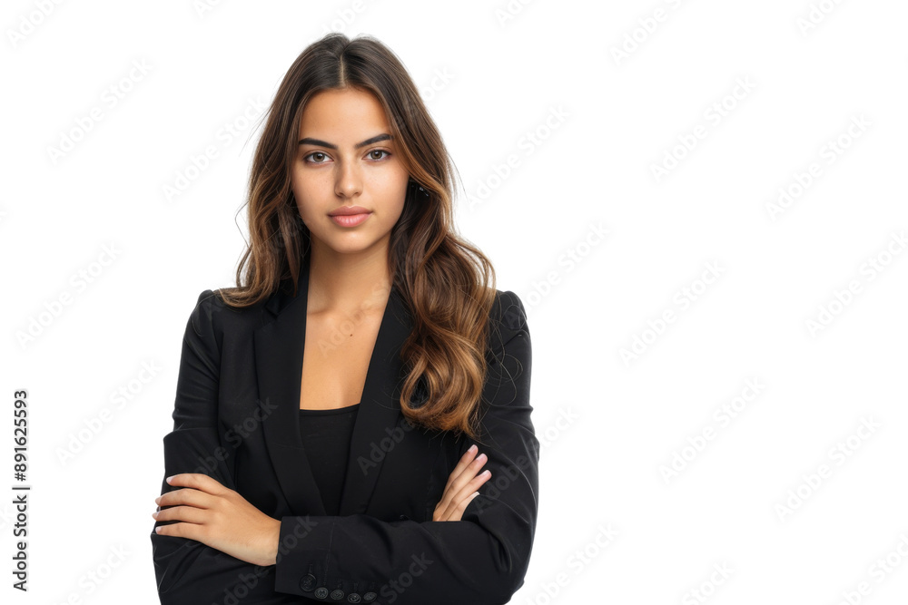 Businesswoman standing with arms crossed, confident expression, isolated on white background Businesswoman standing with arms crossed, confident expression, isolated on white background