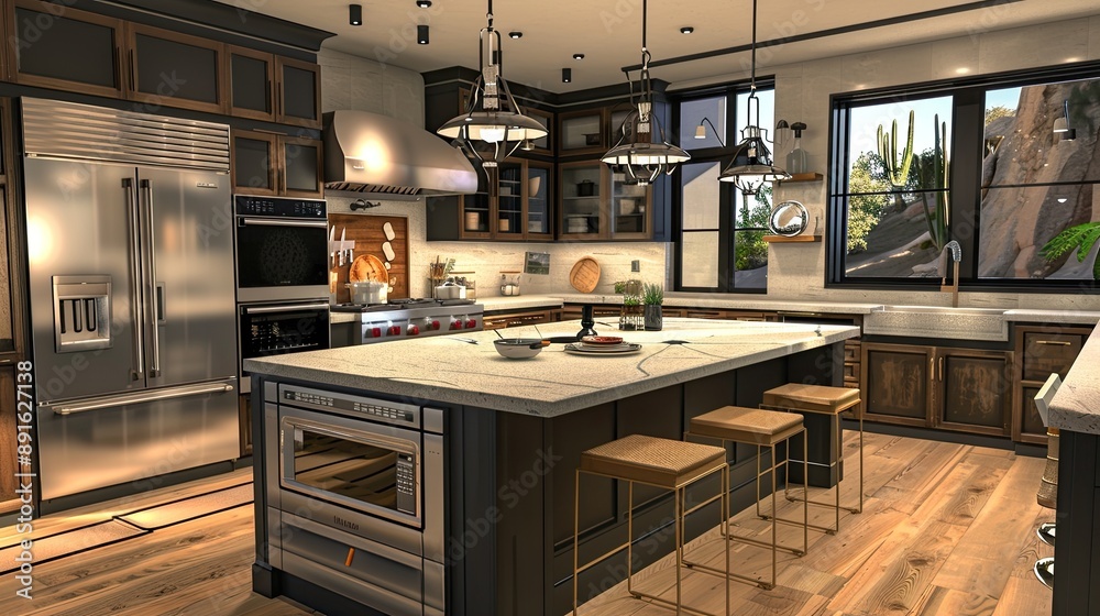 A stylish and functional kitchen with an island A stylish and functional kitchen with an island