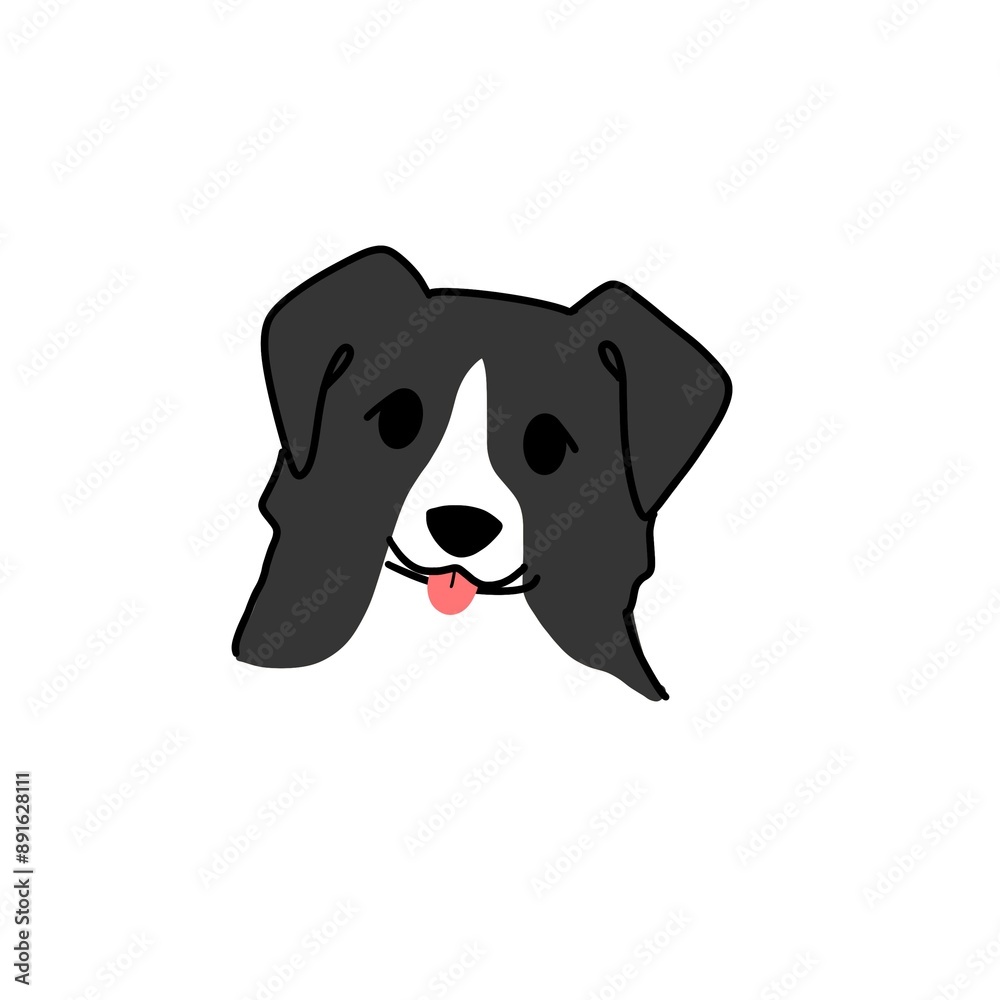 black and white dog, border collie illustration black and white dog, border collie illustration