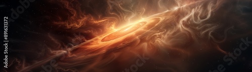 Stunning cosmic scene showcasing a swirling galaxy with vibrant orange and brown hues, illustrating the beauty of the universe. photo