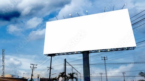 Time-lapse of Blank Billboard with a Green Screen, blue sky and cloud background