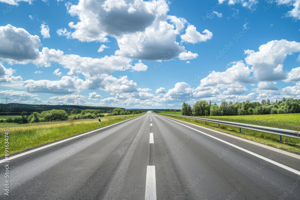 A long, straight road leads through lush green fields under a sky filled with fluffy clouds, embodying the spirit of freedom and exploration. A long, straight road leads through lush green fields under a sky filled with fluffy clouds, embodying the spirit of freedom and exploration.
