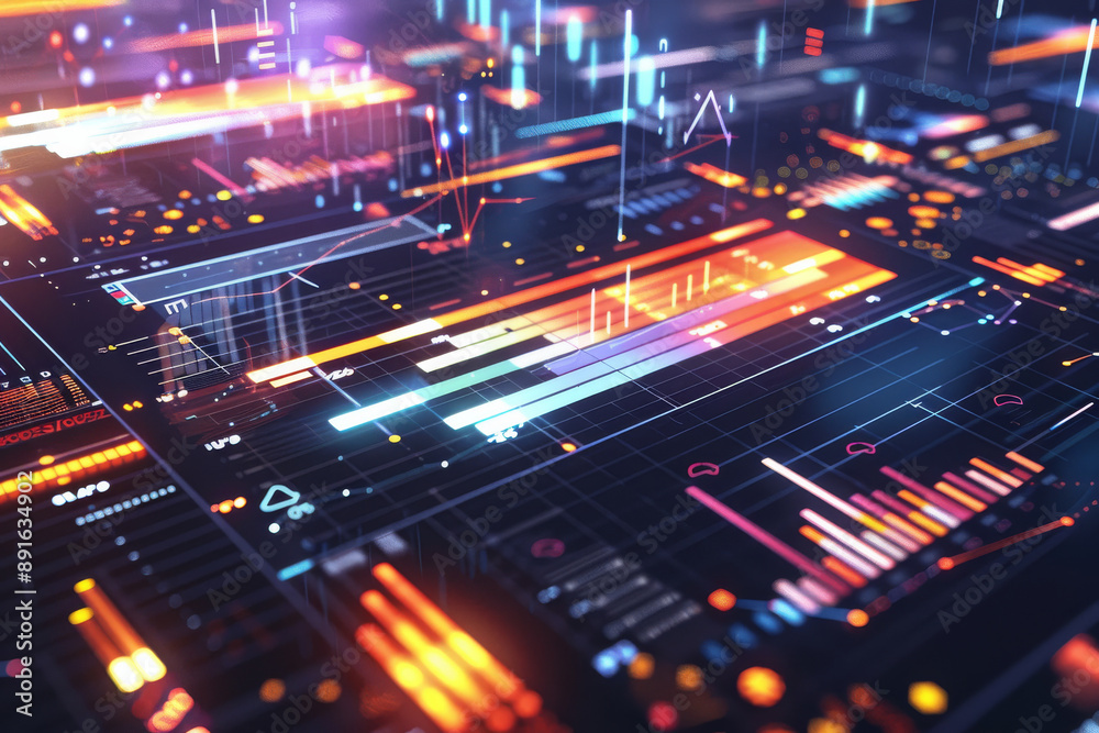 A close-up of a digital interface displaying various vibrant graphs and data visualizations, representing high-tech analytics and technological advancements. A close-up of a digital interface displaying various vibrant graphs and data visualizations, representing high-tech analytics and technological advancements.