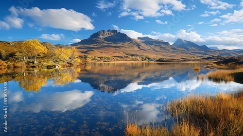 beautiful lake calm and clear with a backdrop of mountains