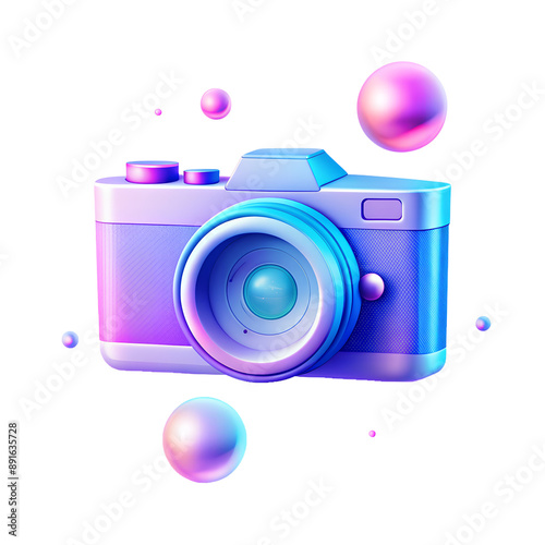 90s retro device icon in modern 3D style. Film camera. Retro disco nostalgia in holographic colors
