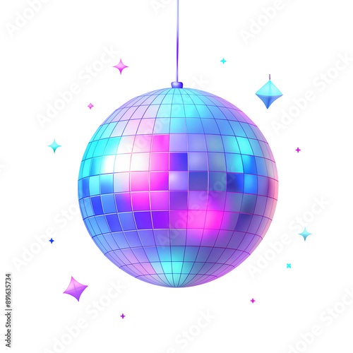 90s retro device icon in modern 3D style. Mirror disco ball. Retro disco nostalgia in holographic colors
