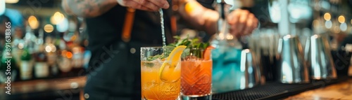Mixology class with a bartender teaching cocktail making photo