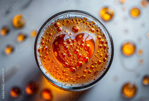heart shaped beer foam in a glass seen from above wallpaper with copy space 