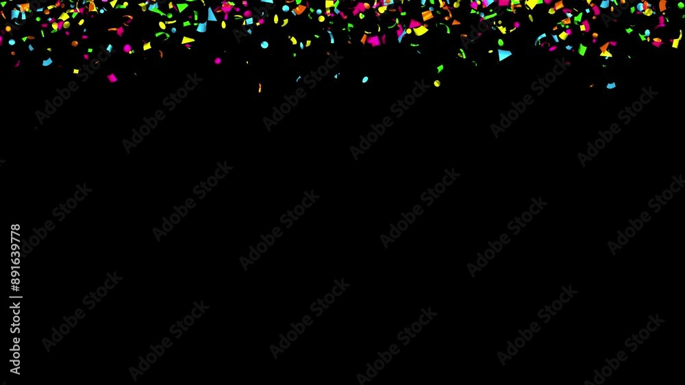 Multi-colored confetti falling over Black Screen With Matte Channel