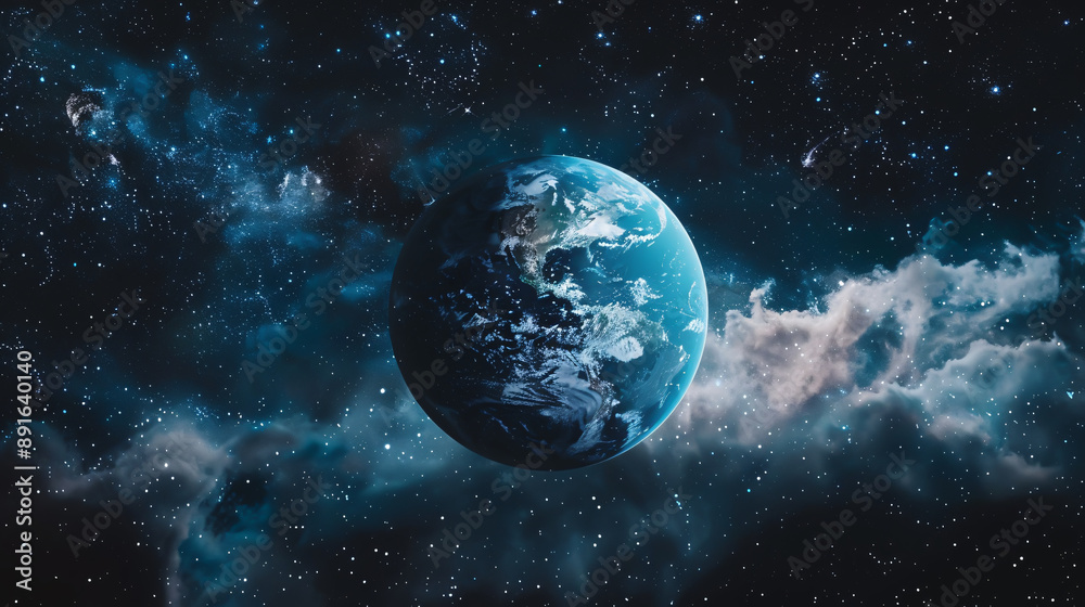 A cinematic shot of planet Earth with clouds and a space background. A cinematic shot of planet Earth with clouds and a space background.