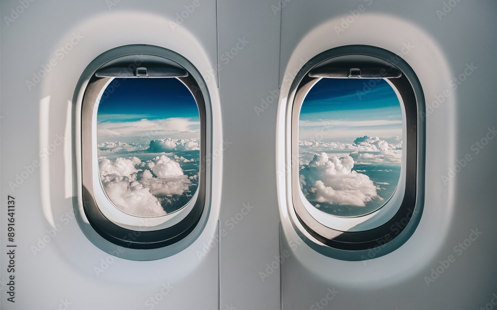 Naklejka premium the windows of an airplane from inside on white background