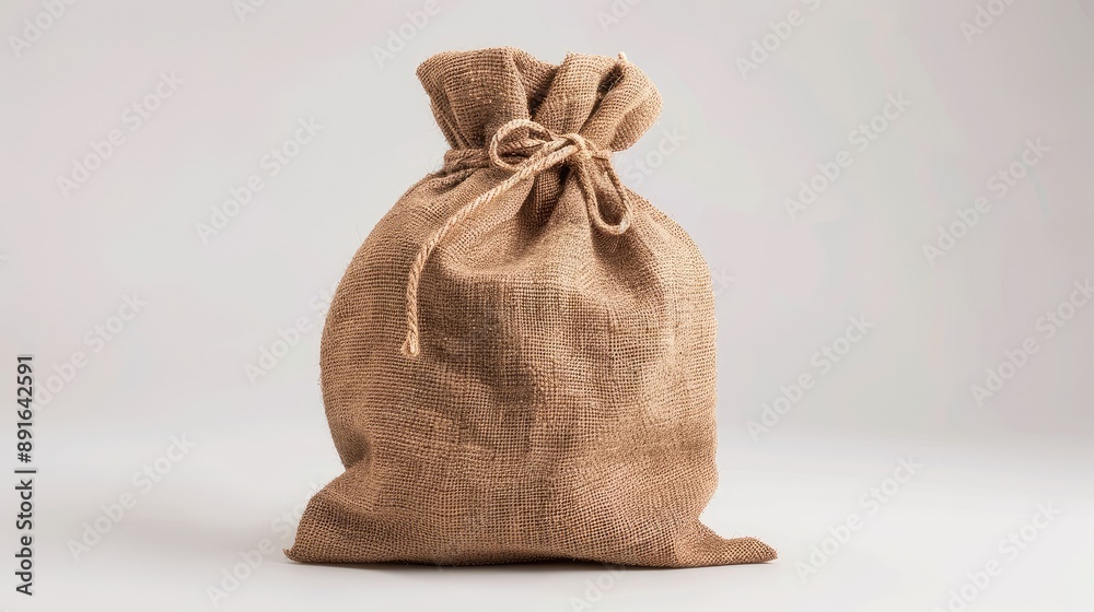 Closed burlap sack on white background. AI generated. Closed burlap sack on white background. AI generated.