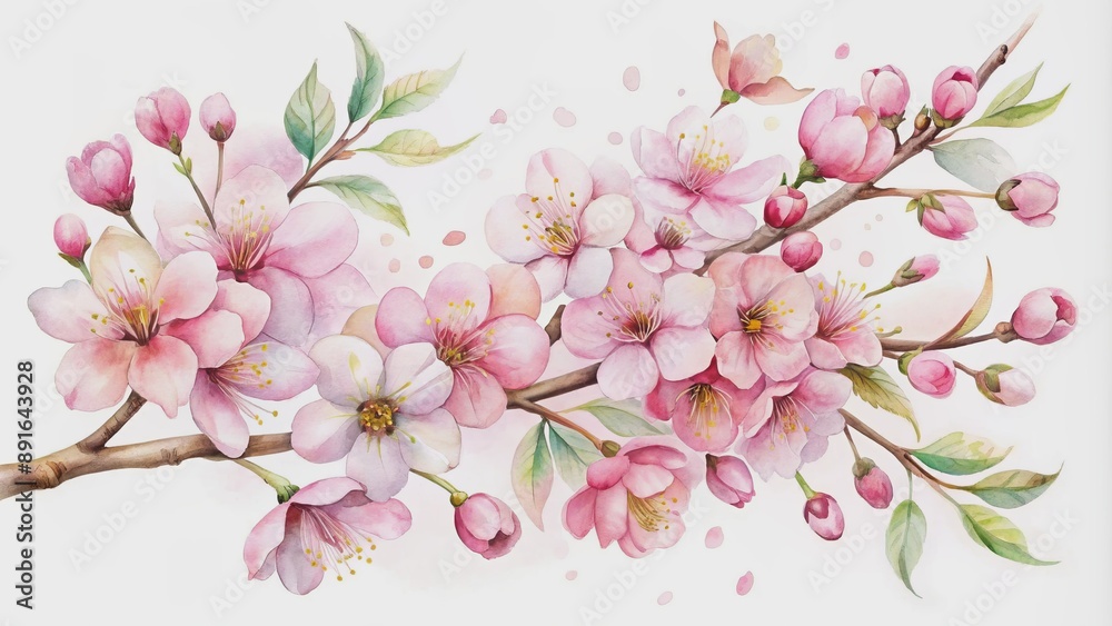 Delicate, soft focus, whimsical, light pink and white cherry blossoms scattered across a pristine, crisp, clean white background. Delicate, soft focus, whimsical, light pink and white cherry blossoms scattered across a pristine, crisp, clean white background.