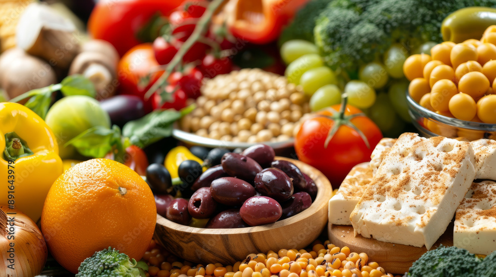 A vibrant and abundant display of various fresh fruits, vegetables, nuts, and legumes, artfully arranged to showcase health and diversity in food choices. A vibrant and abundant display of various fresh fruits, vegetables, nuts, and legumes, artfully arranged to showcase health and diversity in food choices.