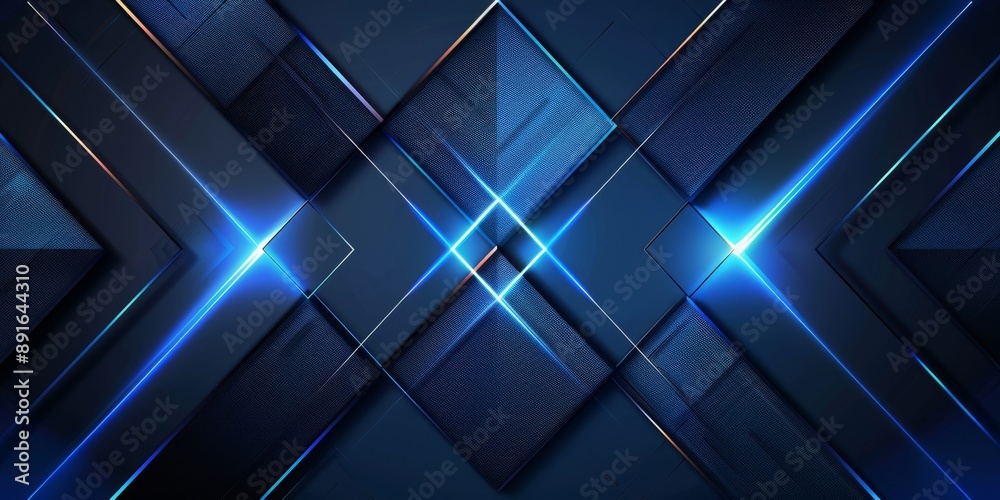Abstract geometric background featuring blue metallic textures, intersecting lines and light flares. Abstract geometric background featuring blue metallic textures, intersecting lines and light flares.