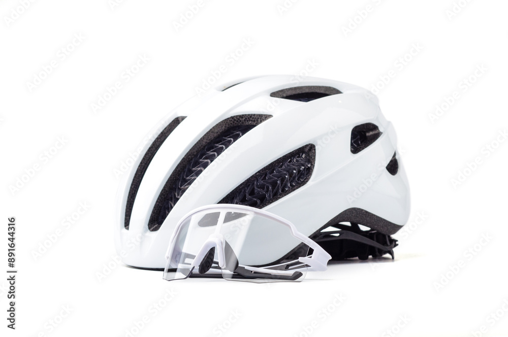 Fototapeta premium Bicycle sport glasses and bicycle helmet