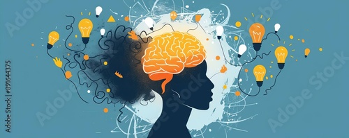 Fixed mindset, person with locked brain and static ideas, concept of unchanging learning and stifled innovation