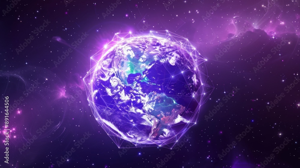 Ultra vivid Earth in outer space, glowing amidst a nebula and stars, representing cosmic and technological themes. Ultra vivid Earth in outer space, glowing amidst a nebula and stars, representing cosmic and technological themes.