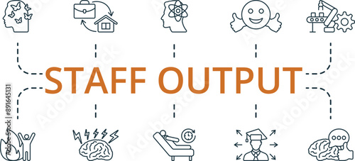 Staff Output thin line icon set. Monochrome simple Staff Output icon collection. Inspiration, Routine, Genius, Positive Emotion, Automatism, Motivation, Brain Power, Procrastination, Career Choise