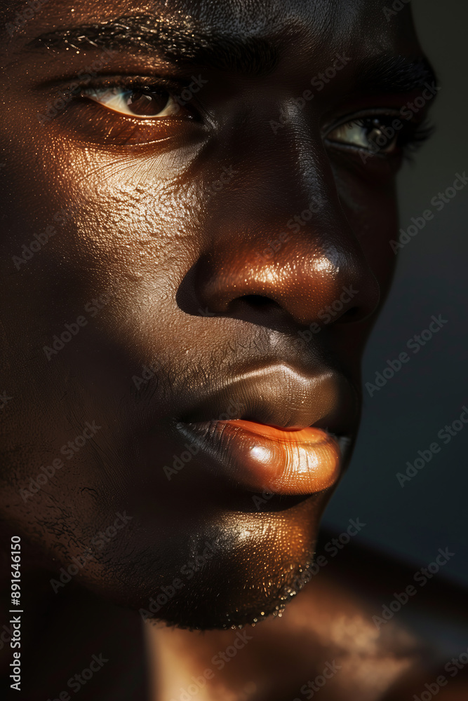 Black beauty male man model close up detail portrait, glowing smooth skin care texture, hydration and moisture. Black beauty male man model close up detail portrait, glowing smooth skin care texture, hydration and moisture.
