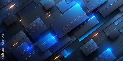 Digital abstract background with blue and black geometric shapes and glowing lines for a futuristic design