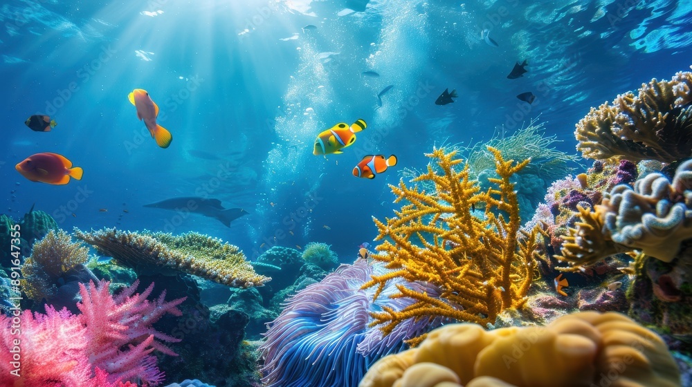 Obraz premium Vibrant Coral Reef teeming with Diverse Marine Life and Biodiversity