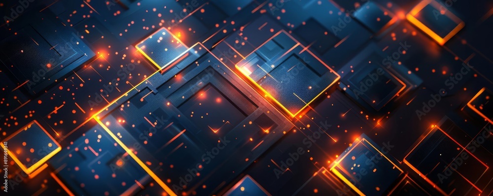 Fototapeta premium Abstract dark background with glowing geometric shapes.