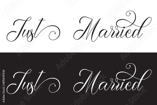 Just Married, Just Married caligraphy, Wedding, Bridesmaid, Wedding Party, Bachelorette Instant Download in eps 10.