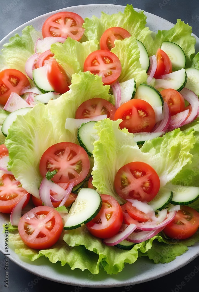 Minimalist salad in a round shape and salt Minimalist salad in a round shape and salt