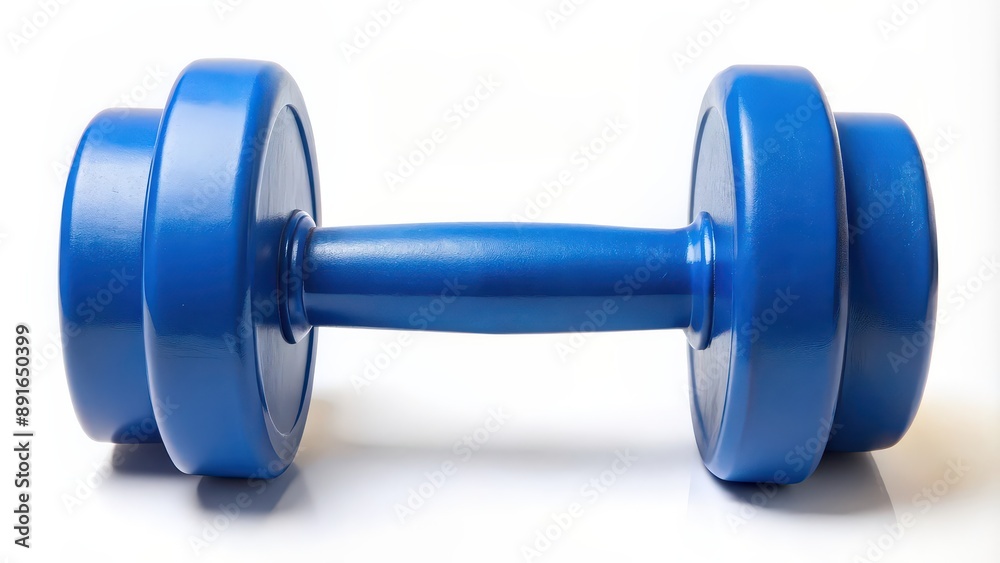 Blue dumbbell weights isolated on white background, fitness, exercise, gym, workout, strength, training, equipment Blue dumbbell weights isolated on white background, fitness, exercise, gym, workout, strength, training, equipment