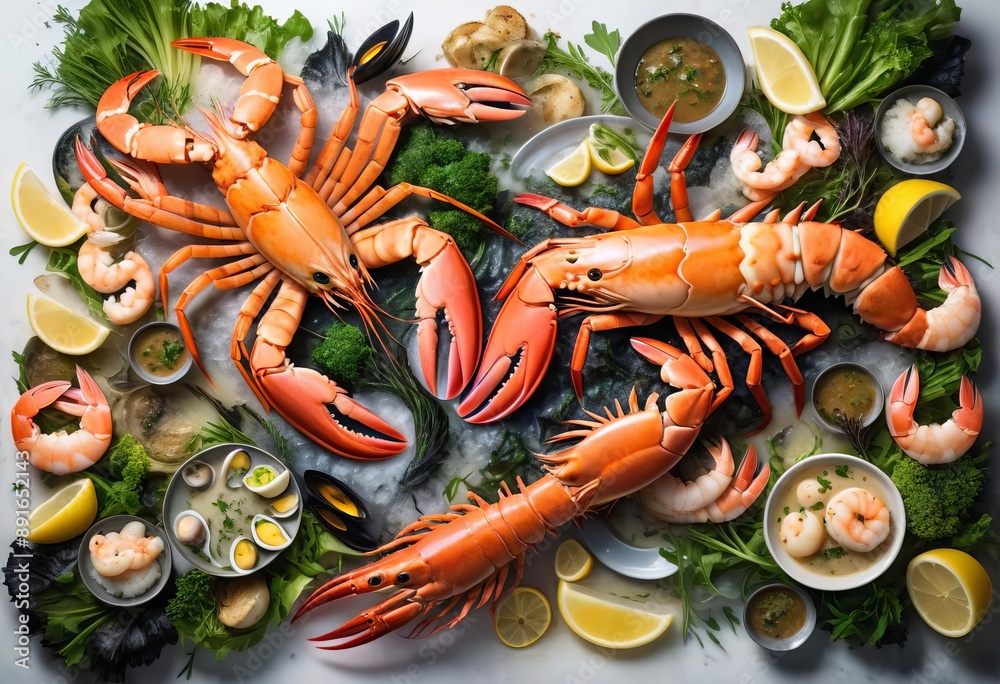 Mouthwatering Seafood Tower with Fresh Greens Mouthwatering Seafood Tower with Fresh Greens