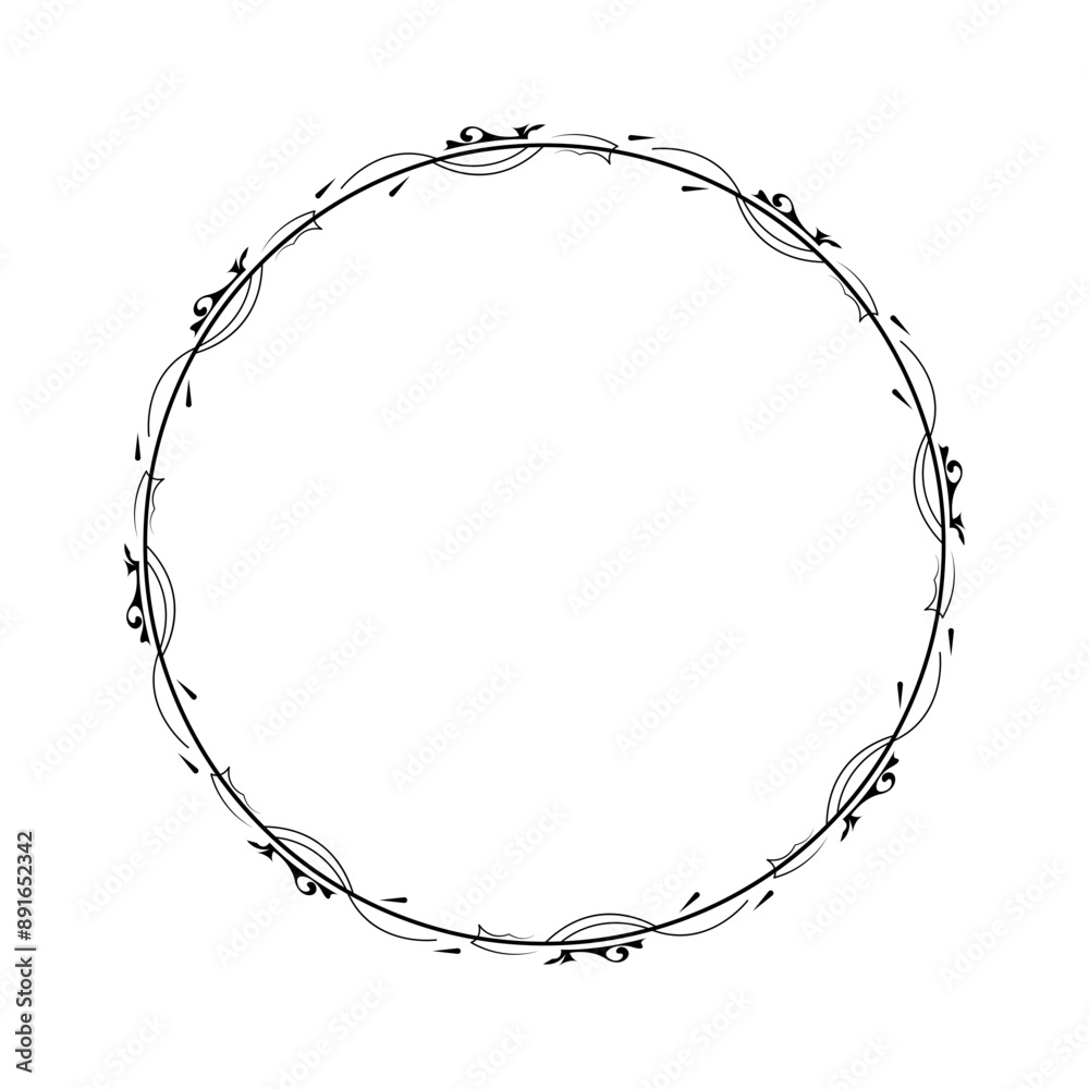 Abstract Black Simple Line Round Circle With Leaf Leaves Frame Flowers Doodle Outline Element Vector Design Style Sketch Isolated Illustration For Wedding And Banner Abstract Black Simple Line Round Circle With Leaf Leaves Frame Flowers Doodle Outline Element Vector Design Style Sketch Isolated Illustration For Wedding And Banner