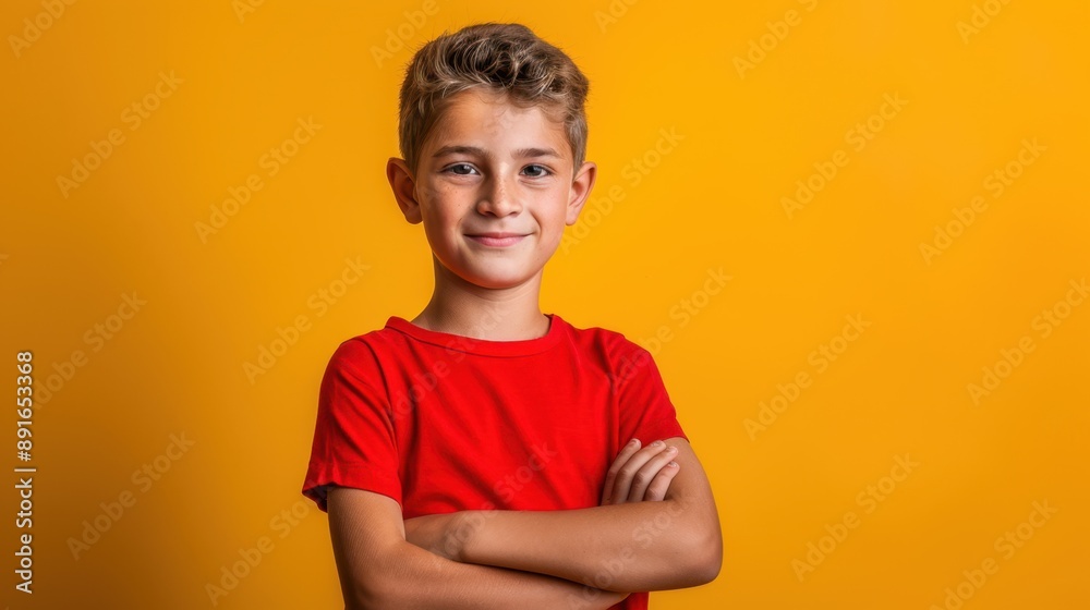 The happy boy in red