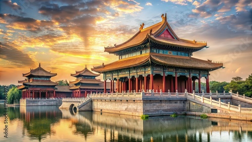 Majestic ancient temple located in Beijing, China with intricate architectural details and beautiful landscape, temple