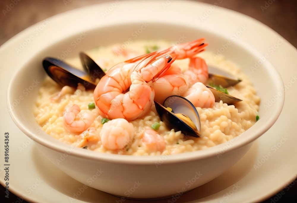 Photo risotto with seafood and shrimps Photo risotto with seafood and shrimps