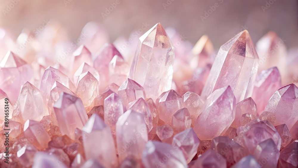 Obraz premium Close-up background of pale pink crystals, crystals,pale pink, close-up, background, natural, gemstones, shiny, reflective