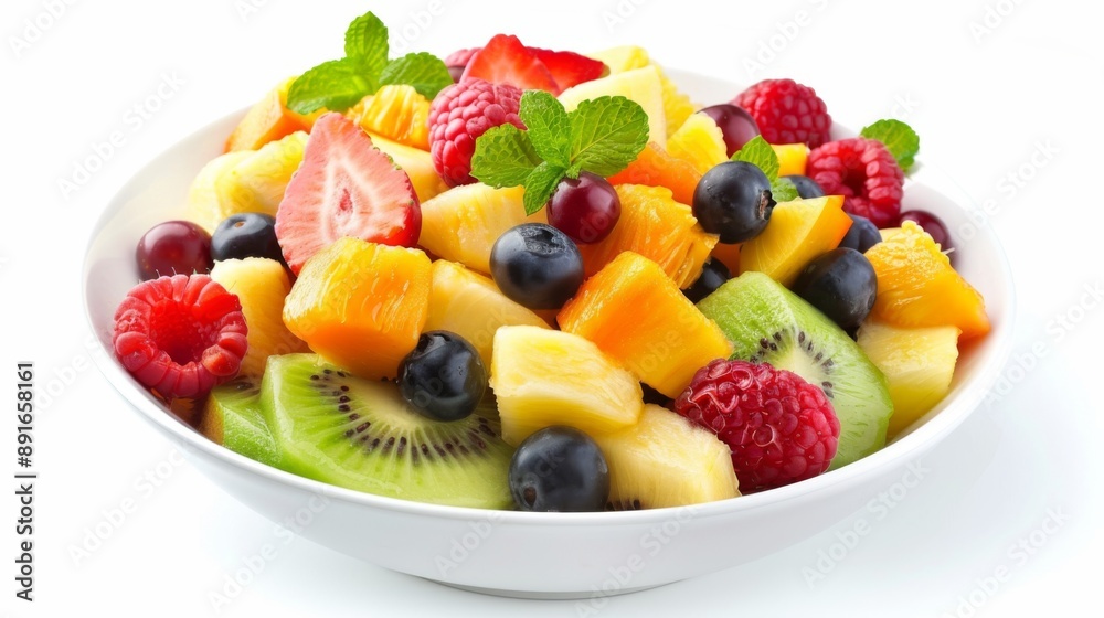 An assorted fruit medley arranged in a dish, isolated on a white backdrop, showcasing a variety of colorful and fresh fruits An assorted fruit medley arranged in a dish, isolated on a white backdrop, showcasing a variety of colorful and fresh fruits