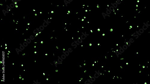 Falling shiny green foil Confetti on Black Background With Matte Channel