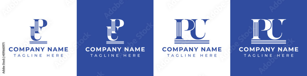 Letters PU and UP Pillar Logo Set, suitable for business with PU and UP related to Pillar Letters PU and UP Pillar Logo Set, suitable for business with PU and UP related to Pillar