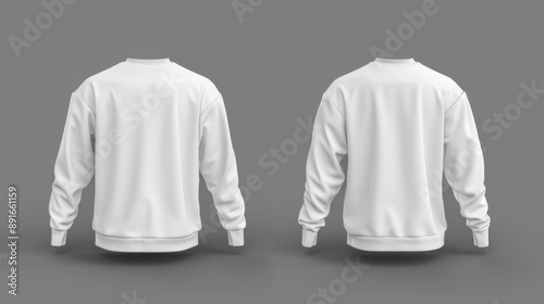 Two white blank sweatshirts, front and back view. Apparel mockup concept