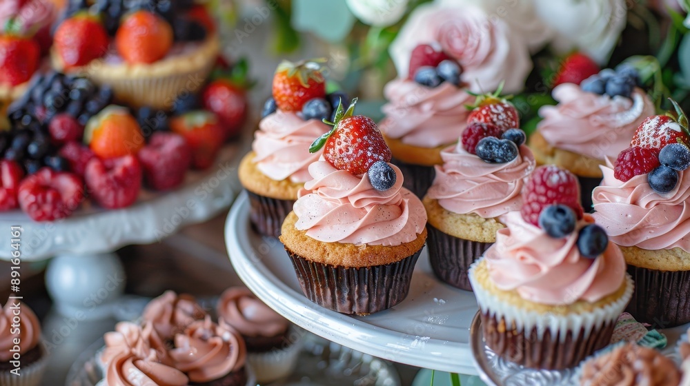 Delicious Vegan Dessert Table with Cupcakes, Cookies, and Fruit Tart Delicious Vegan Dessert Table with Cupcakes, Cookies, and Fruit Tart