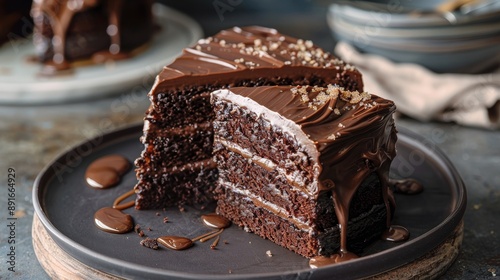 Decadent chocolate fudge cake with salted caramel  tempting visual for recipe website photo